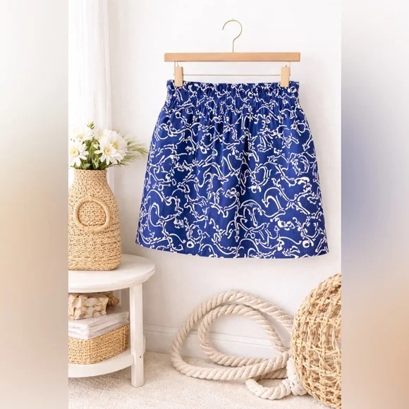 Lilly Pulitzer Blue Anchor Skirt Small Elastic Waist Pockets Coastal Nautical - Picture 2 of 16